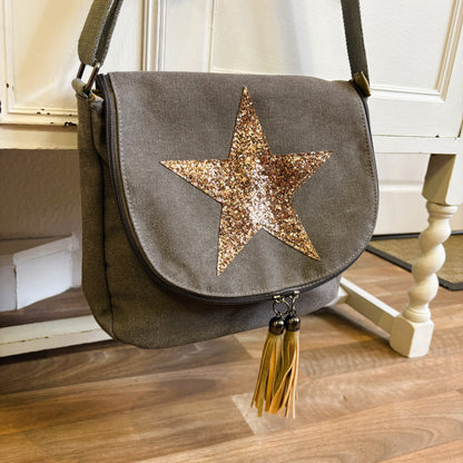 Khaki Crossbody Canvas Star Bag