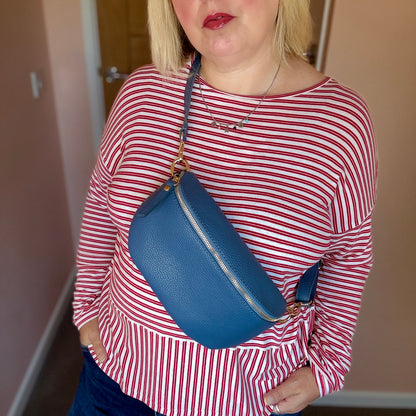 Denim Blue Medium Leather Bum Bag