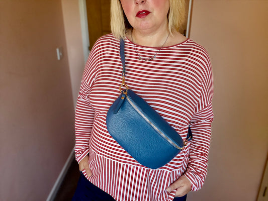 Denim Blue Medium Leather Bum Bag