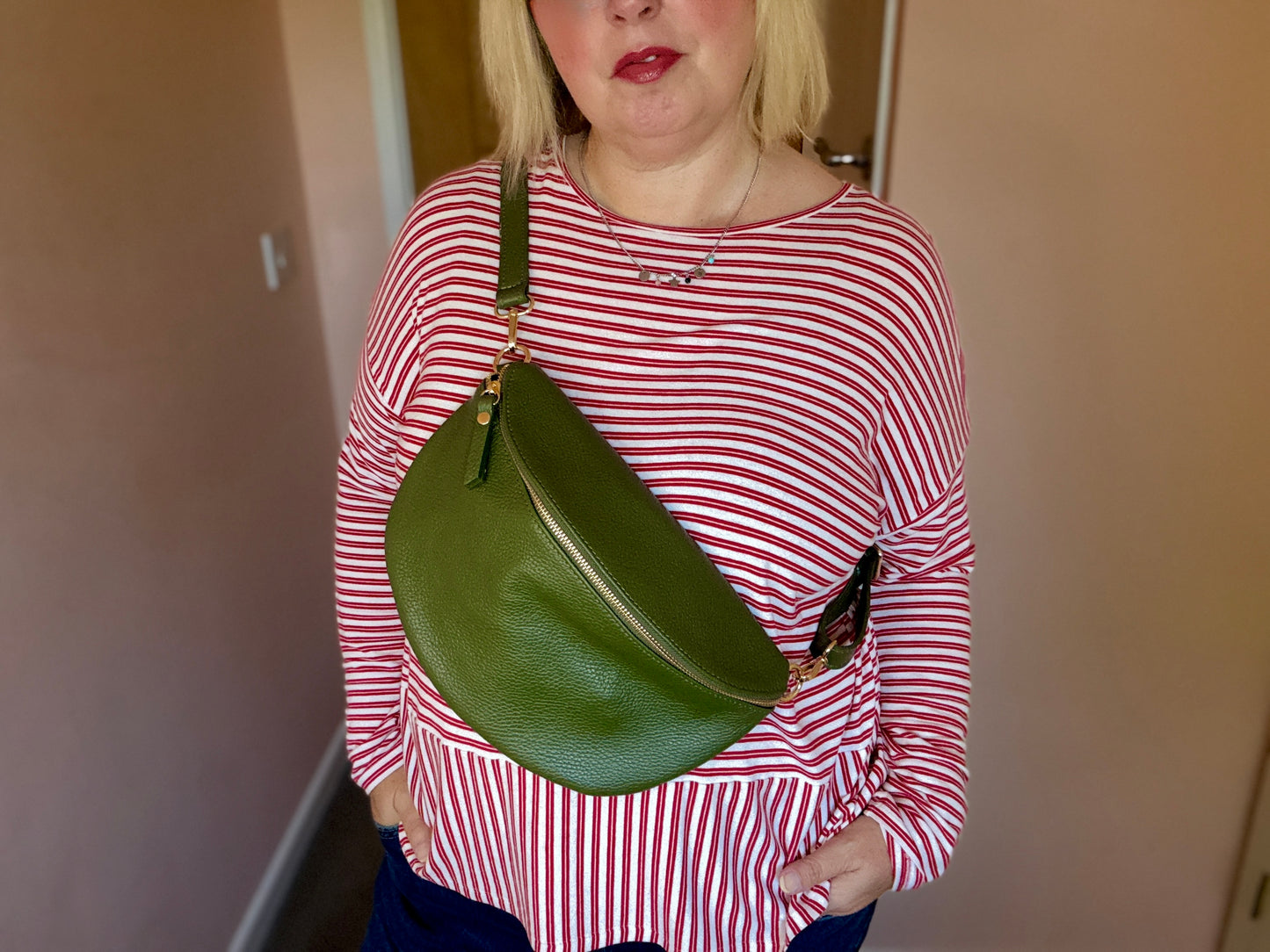 Olive Large Leather Bum Bag