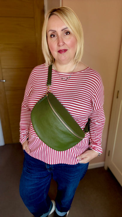 Olive Large Leather Bum Bag