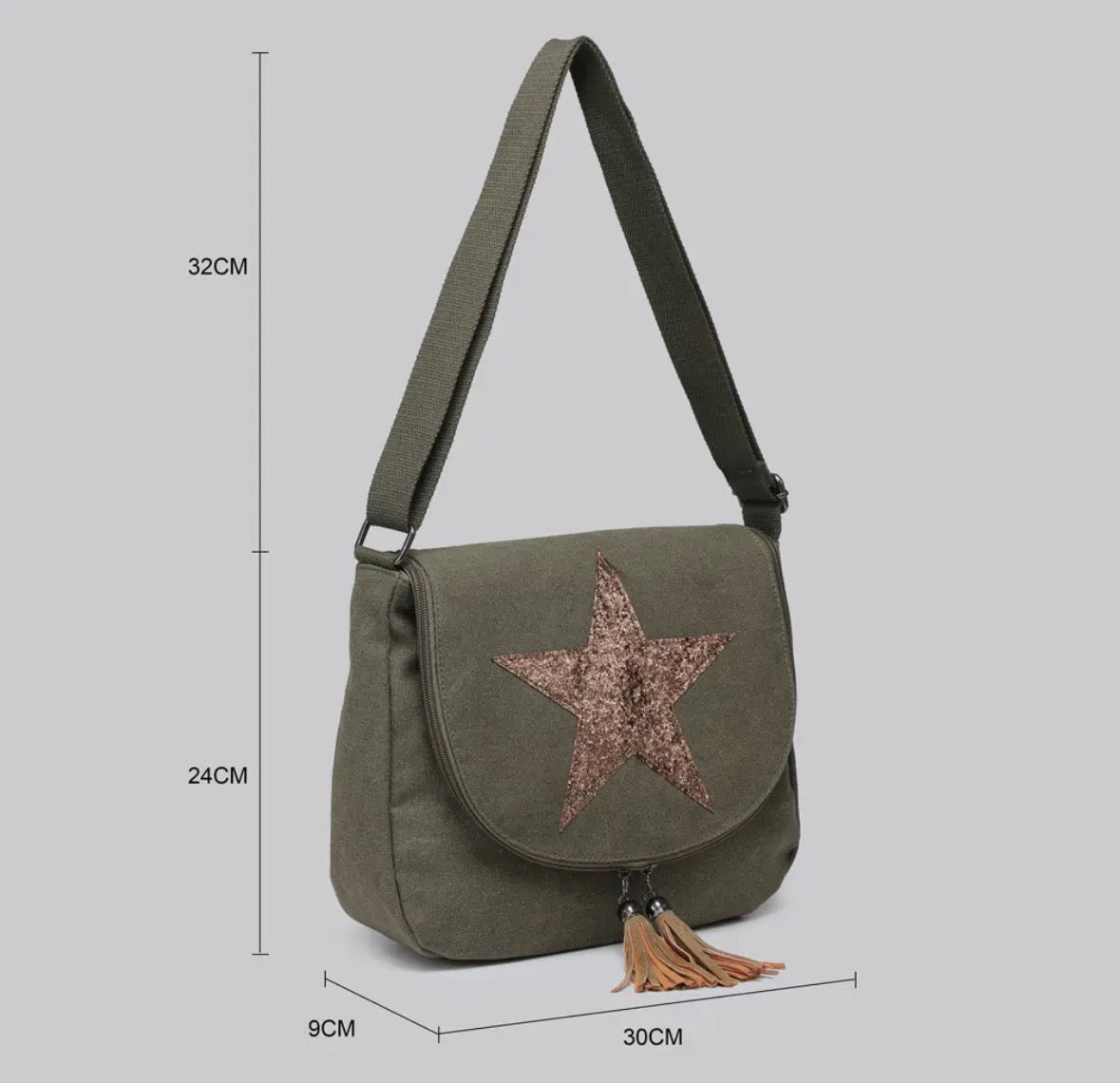 Khaki Crossbody Canvas Star Bag