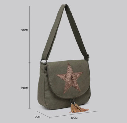 Khaki Crossbody Canvas Star Bag