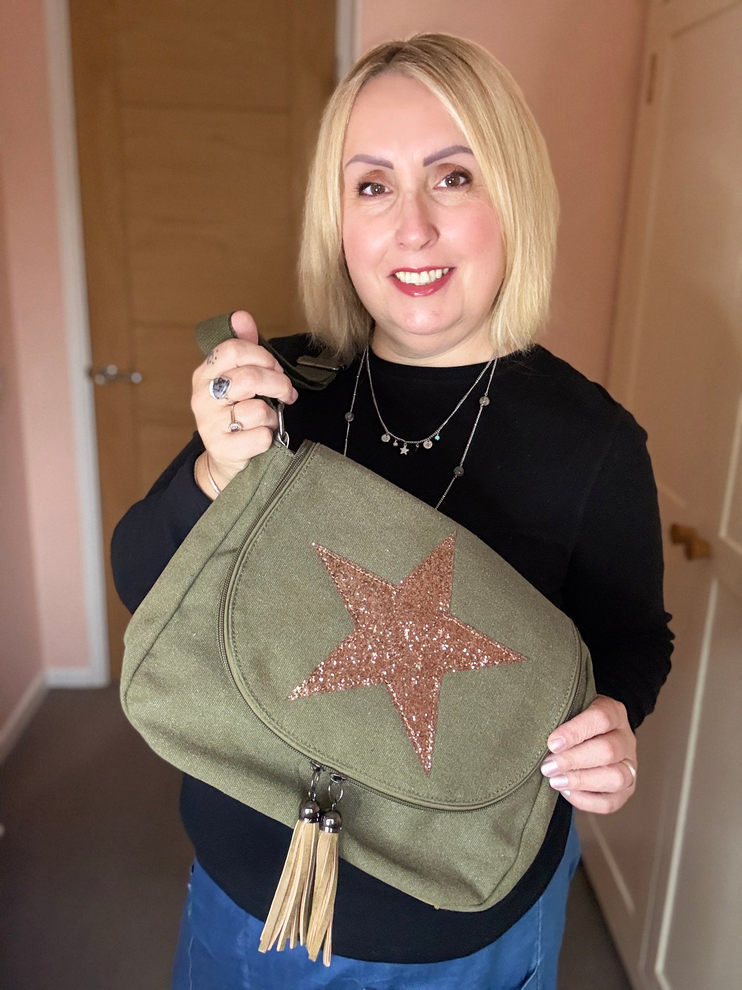 Khaki Crossbody Canvas Star Bag