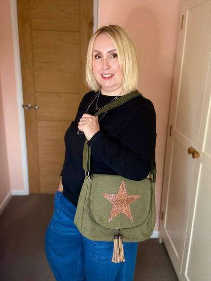 Khaki Crossbody Canvas Star Bag