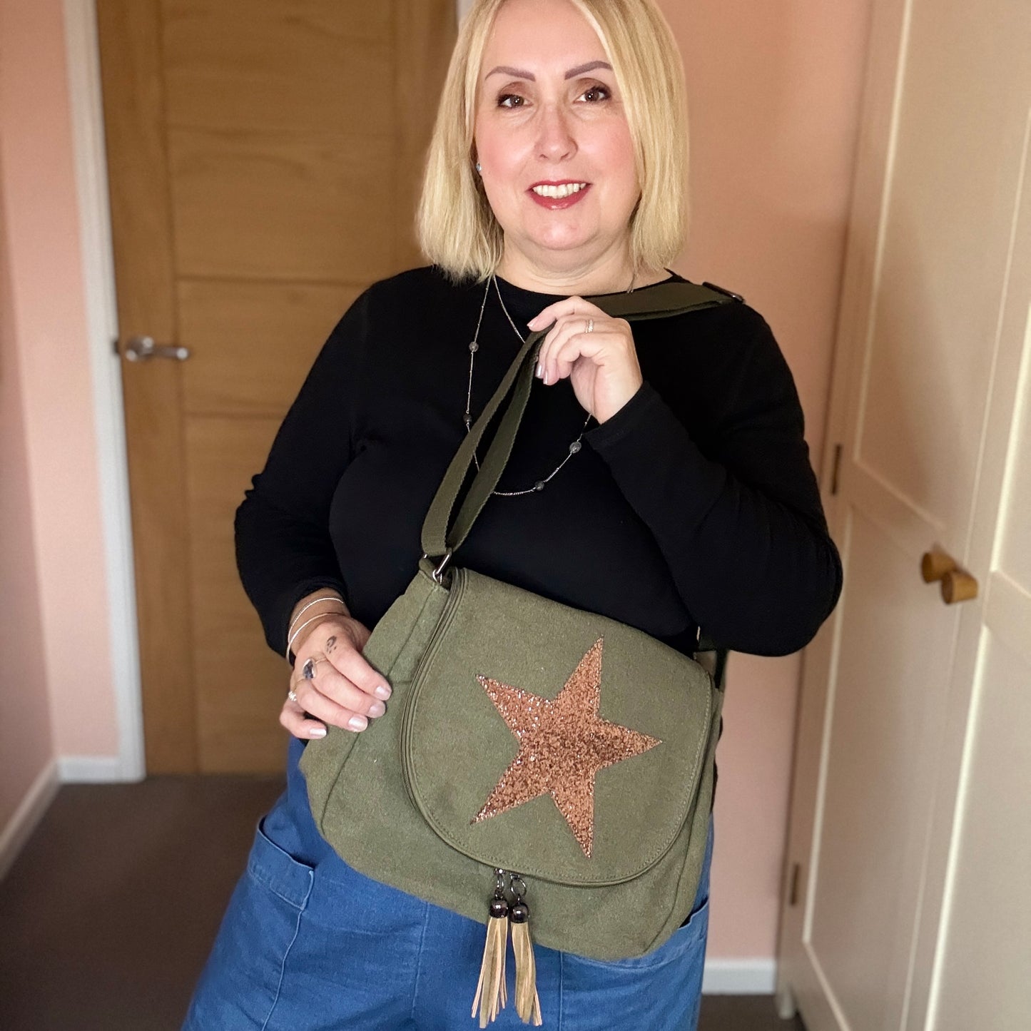 Khaki Crossbody Canvas Star Bag
