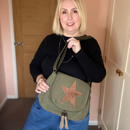 Khaki Crossbody Canvas Star Bag