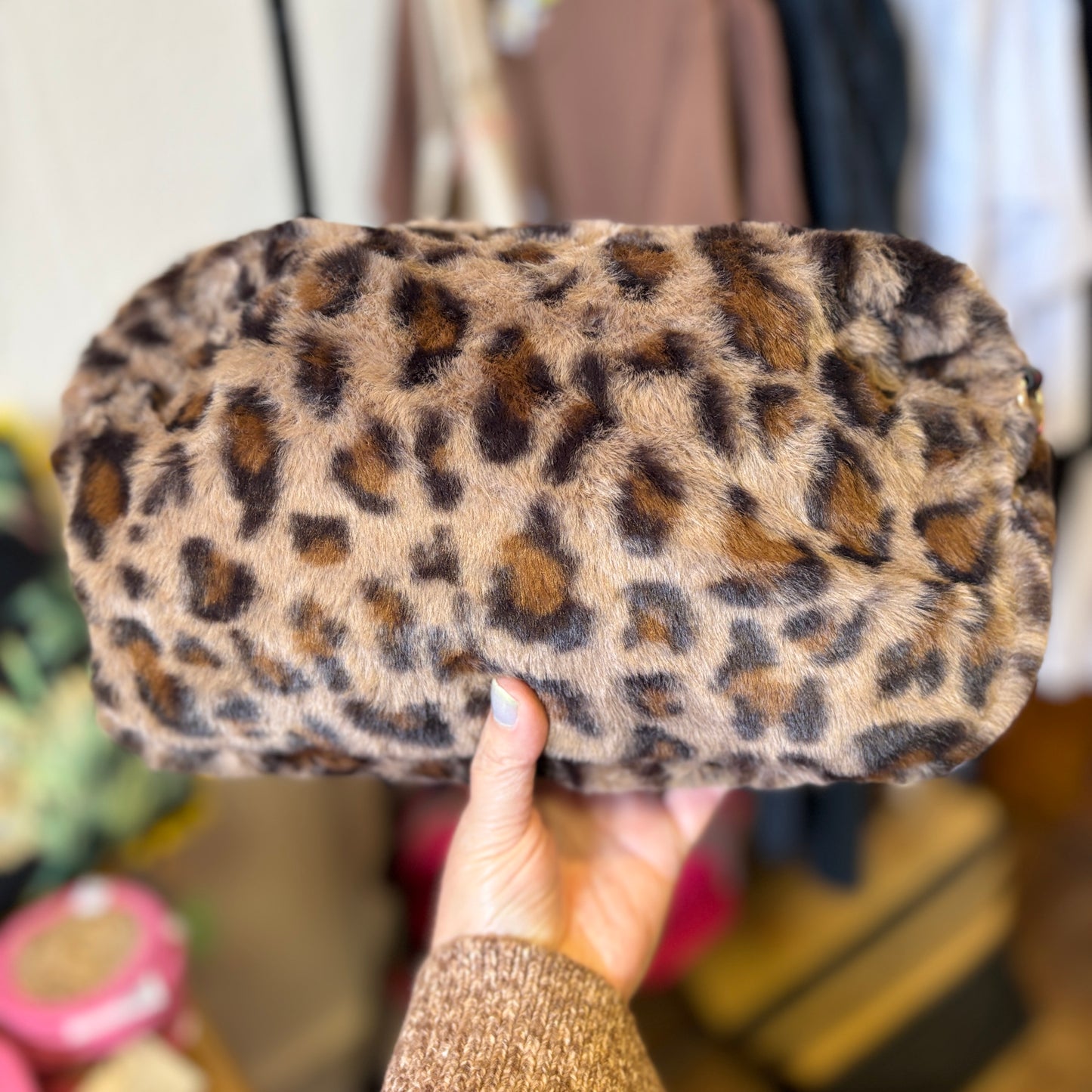 Coffee Leopard Faux Fur Crossbody Bag