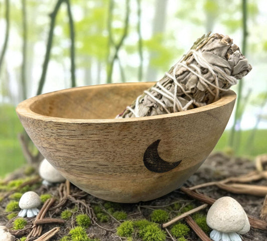 Large Three Moons Wooden Smudge Bowl