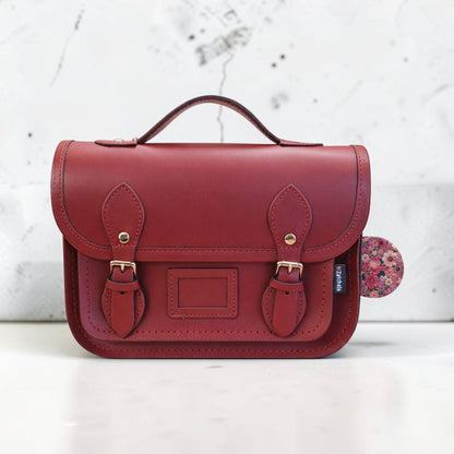 Floral Lined Leather Midi Satchel - Oxblood