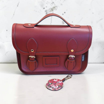 Floral Lined Leather Midi Satchel - Oxblood