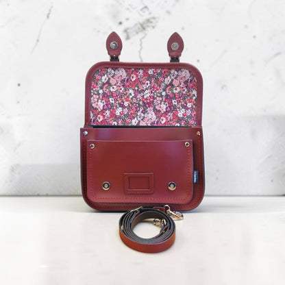 Floral Lined Leather Midi Satchel - Oxblood