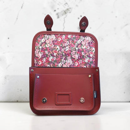 Floral Lined Leather Midi Satchel - Oxblood
