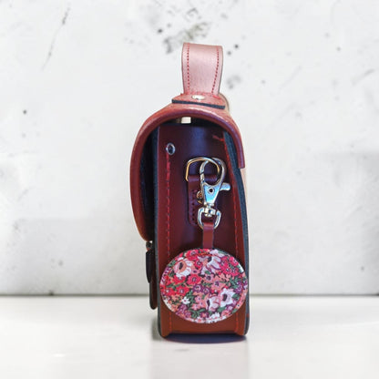 Floral Lined Leather Midi Satchel - Oxblood