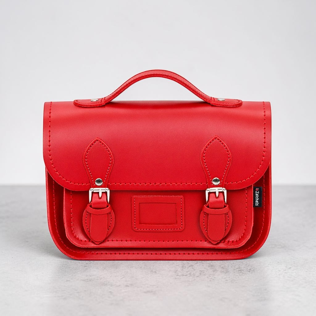 Leather Midi Satchel - Pillar Box Red