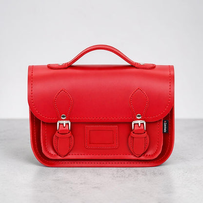 Leather Midi Satchel - Pillar Box Red