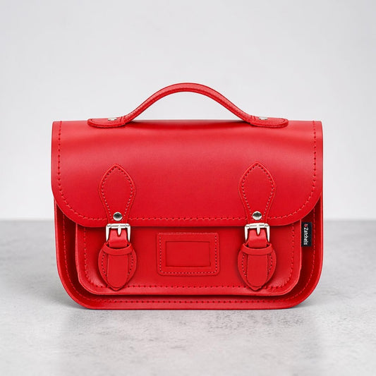 Leather Midi Satchel - Pillar Box Red