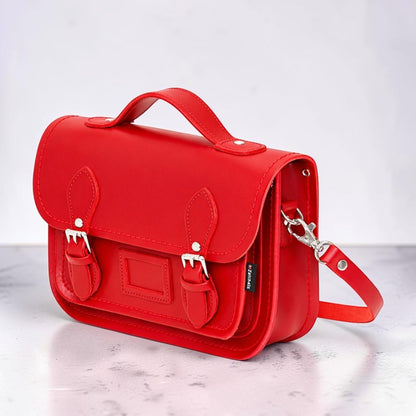 Leather Midi Satchel - Pillar Box Red
