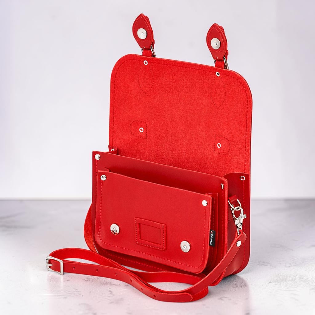 Leather Midi Satchel - Pillar Box Red
