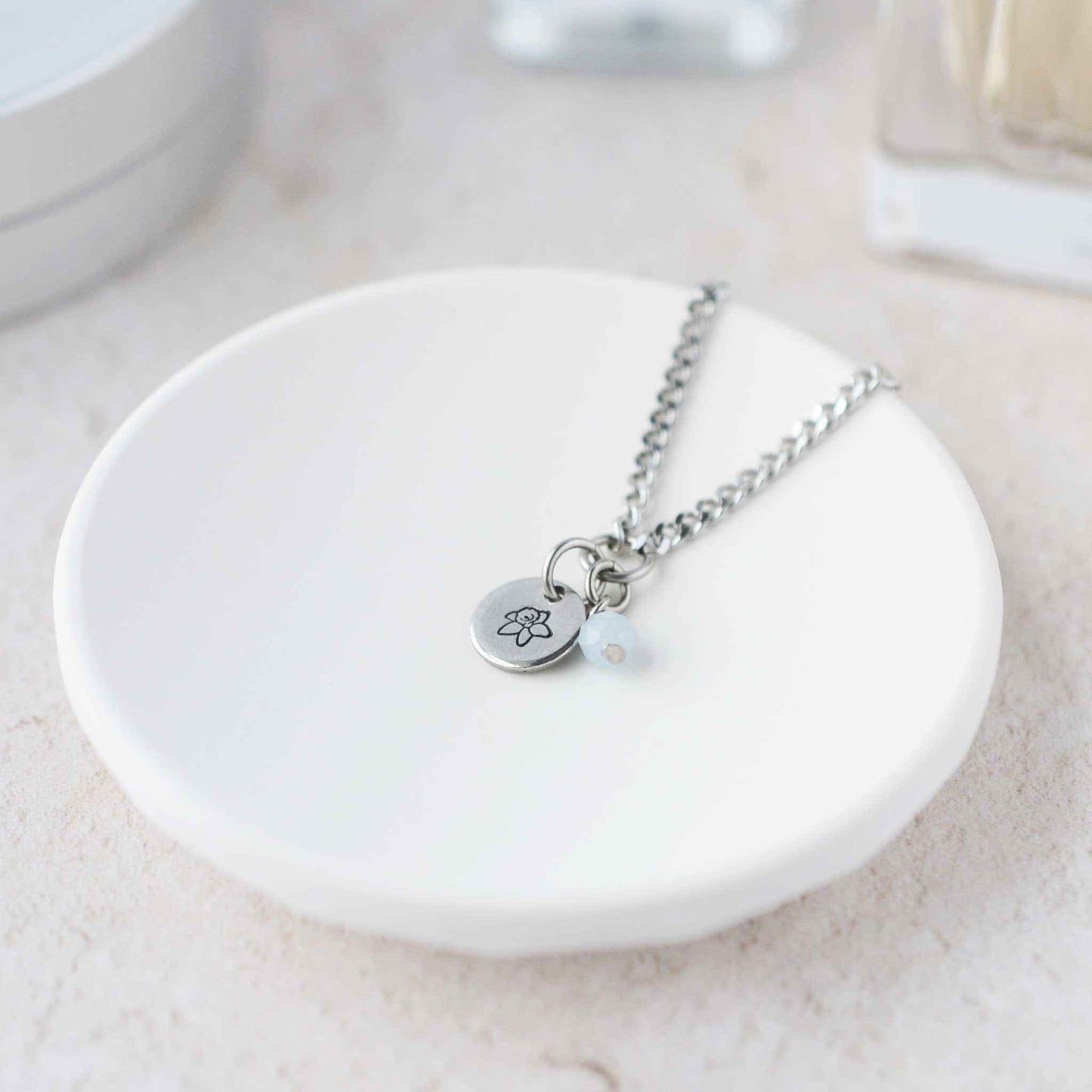 March Birthflower With Birthstone Necklace