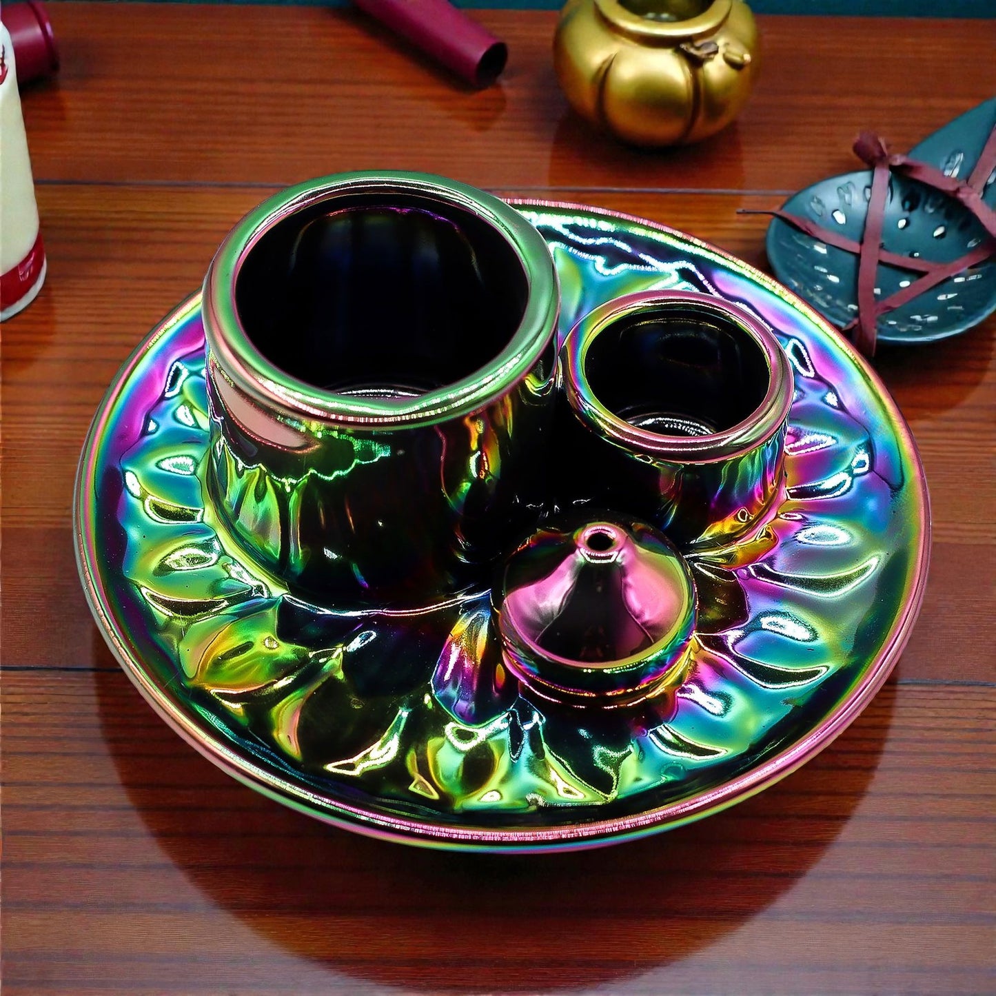 Incense & Smudge Stick Holder - Metallic Rainbow Mandala
