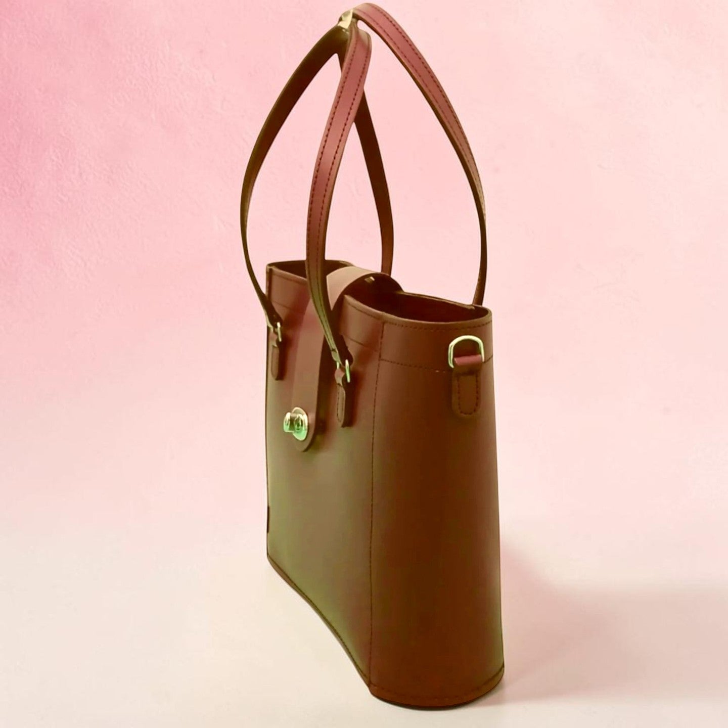 Leather Mini Twist Lock Shopper Bag - Chestnut