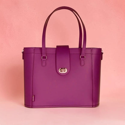 Leather Mini Twist Lock Shopper Bag - Magenta