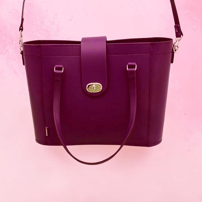 Leather Mini Twist Lock Shopper Bag - Magenta