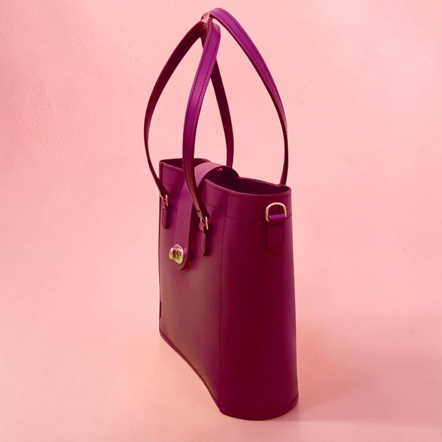 Leather Mini Twist Lock Shopper Bag - Magenta