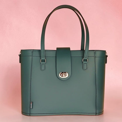 Leather Mini Twist Lock Shopper Bag - Pine