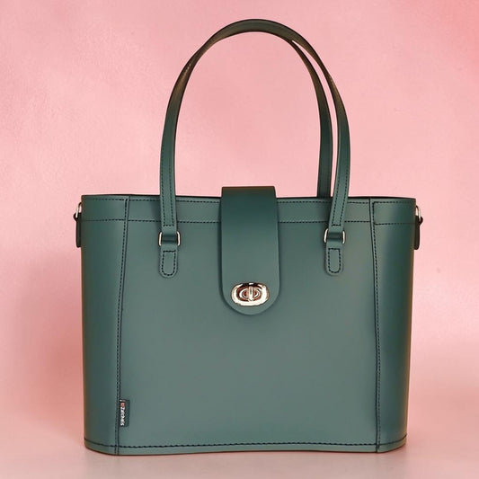 Leather Mini Twist Lock Shopper Bag - Pine