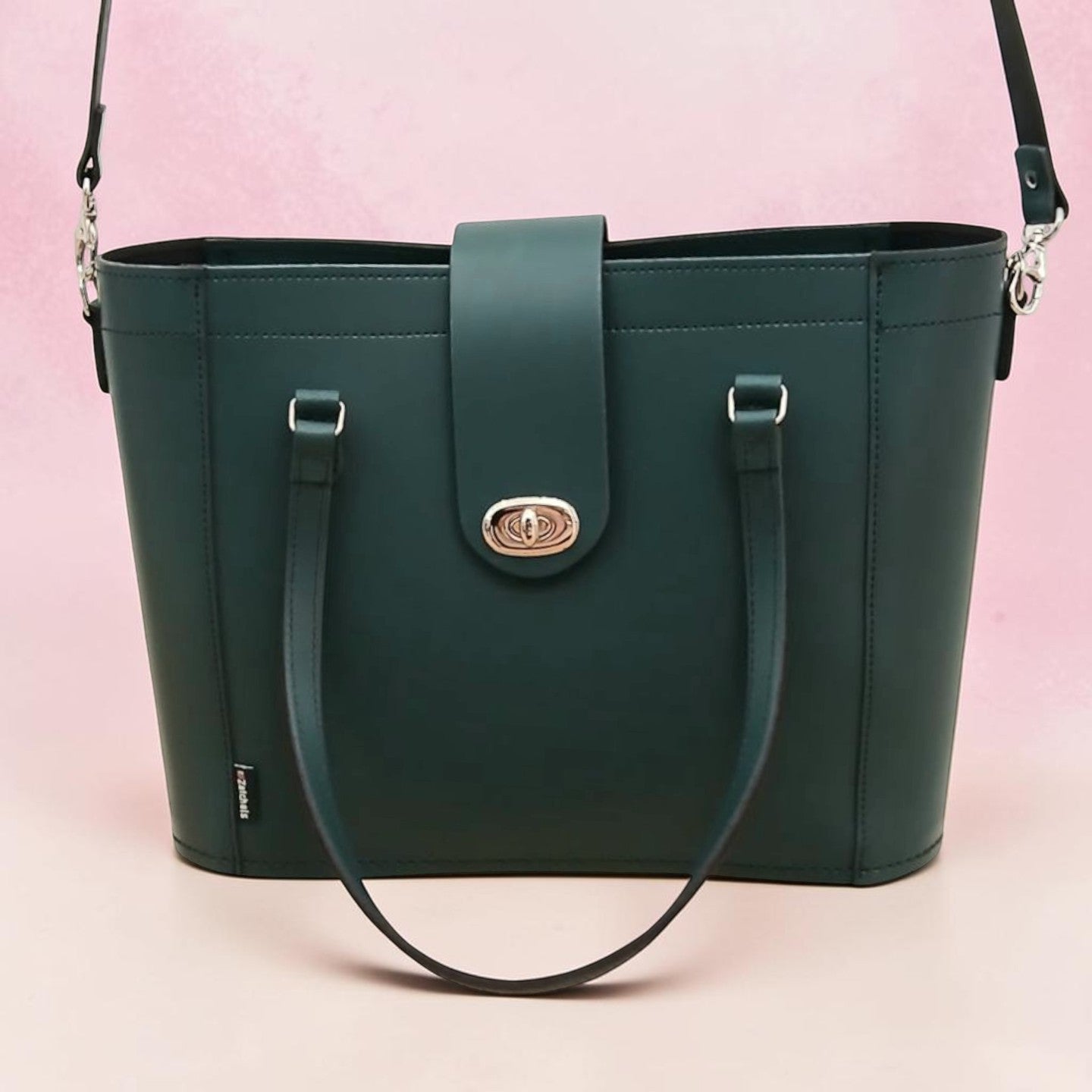 Leather Mini Twist Lock Shopper Bag - Pine