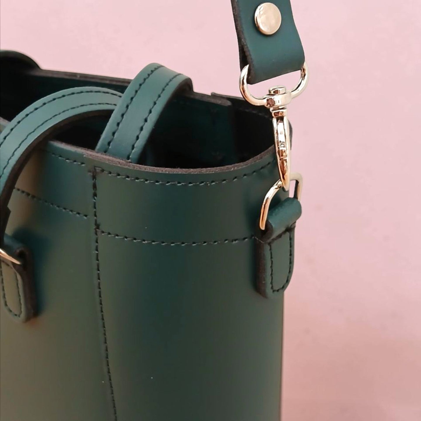 Leather Mini Twist Lock Shopper Bag - Pine