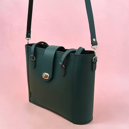 Leather Mini Twist Lock Shopper Bag - Pine