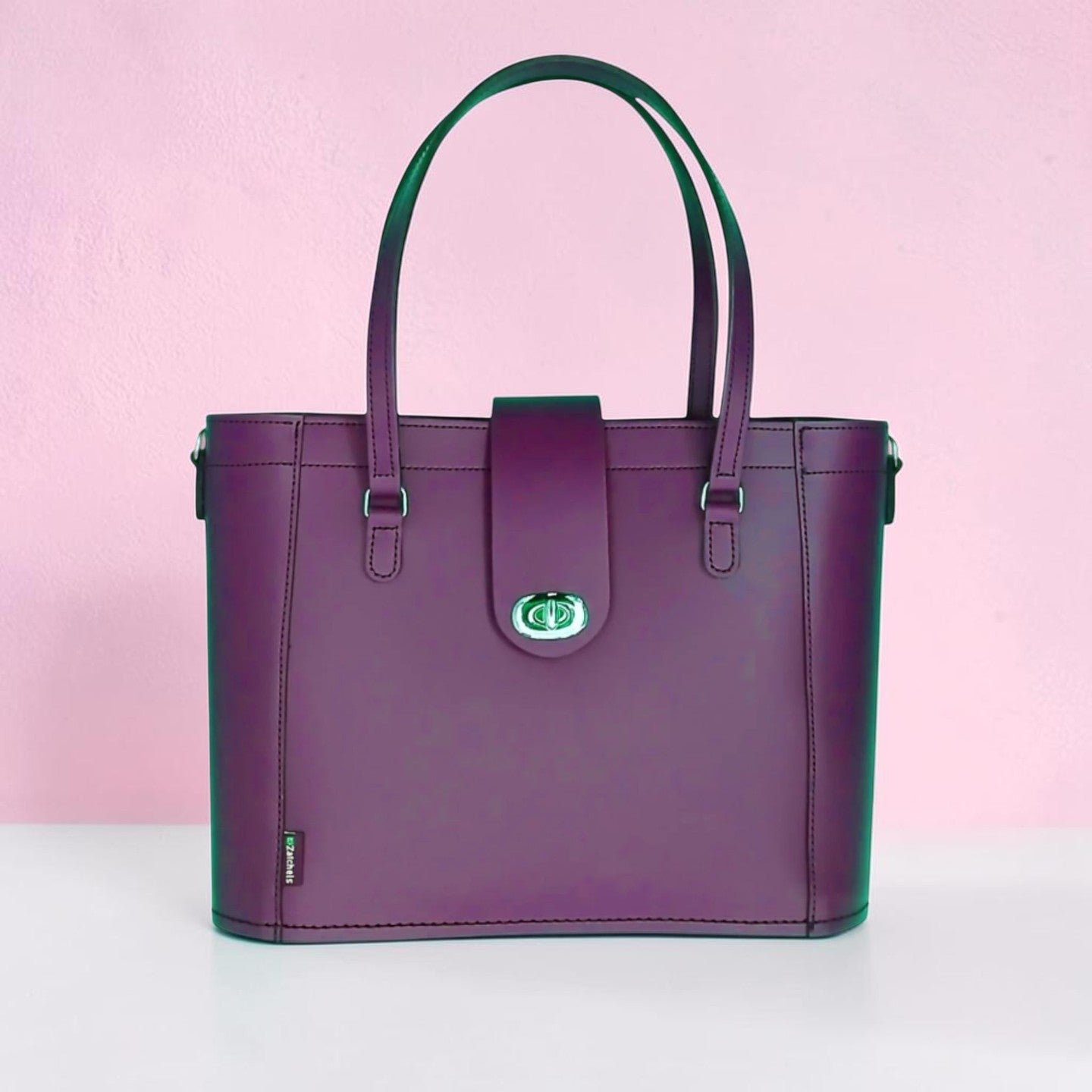 Leather Mini Twist Lock Shopper Bag - Purple