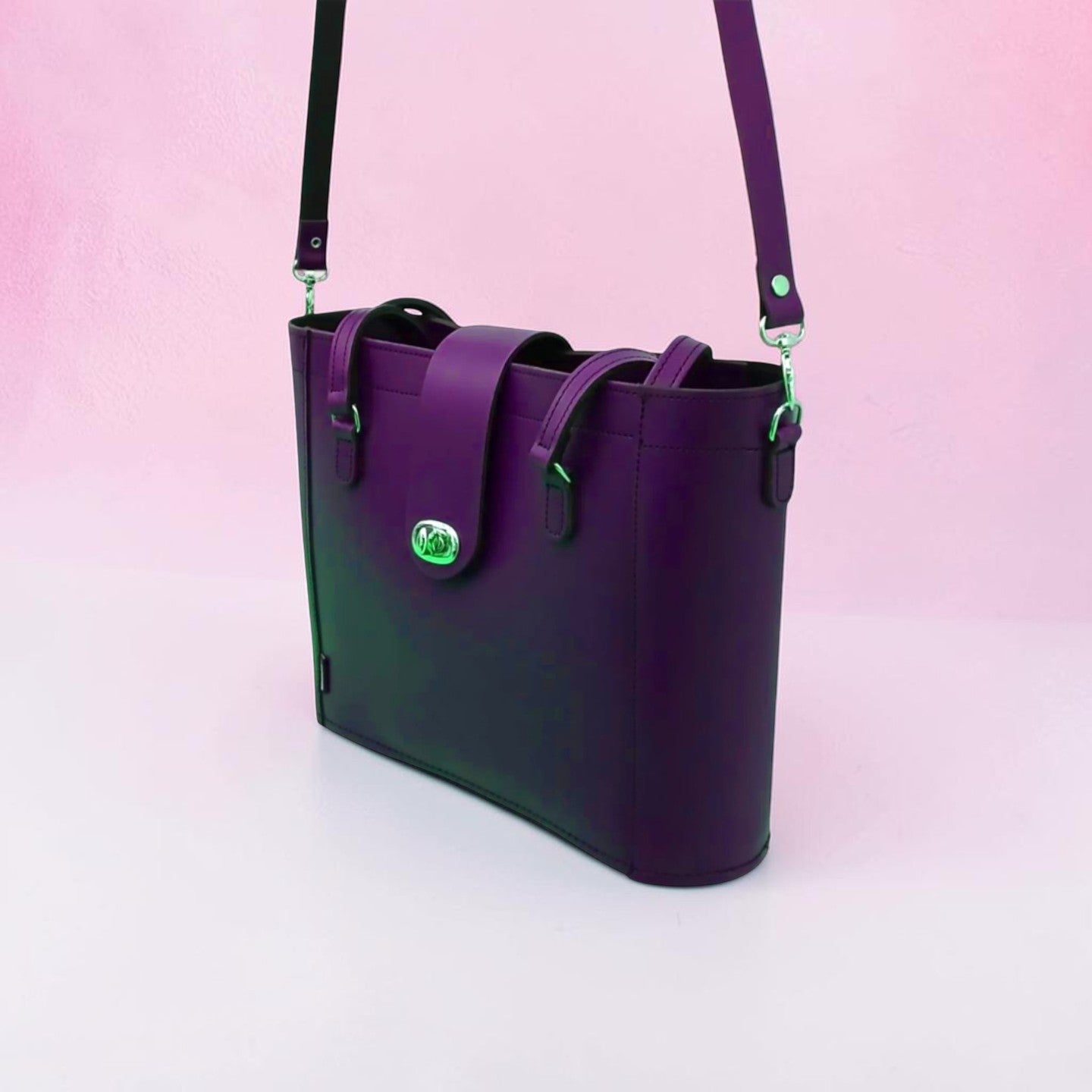 Leather Mini Twist Lock Shopper Bag - Purple