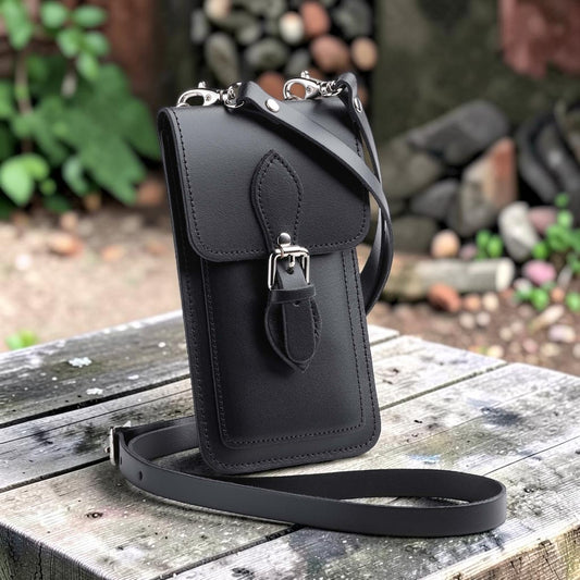 Handmade Leather Mobile Phone Pouch Plus - Black