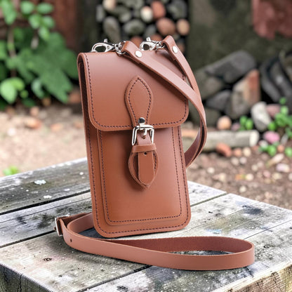 Handmade Leather Mobile Phone Pouch Plus - Chestnut