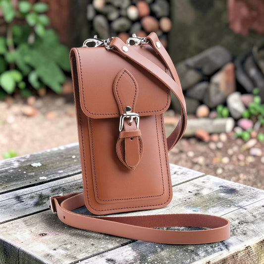 Handmade Leather Mobile Phone Pouch Plus - Chestnut