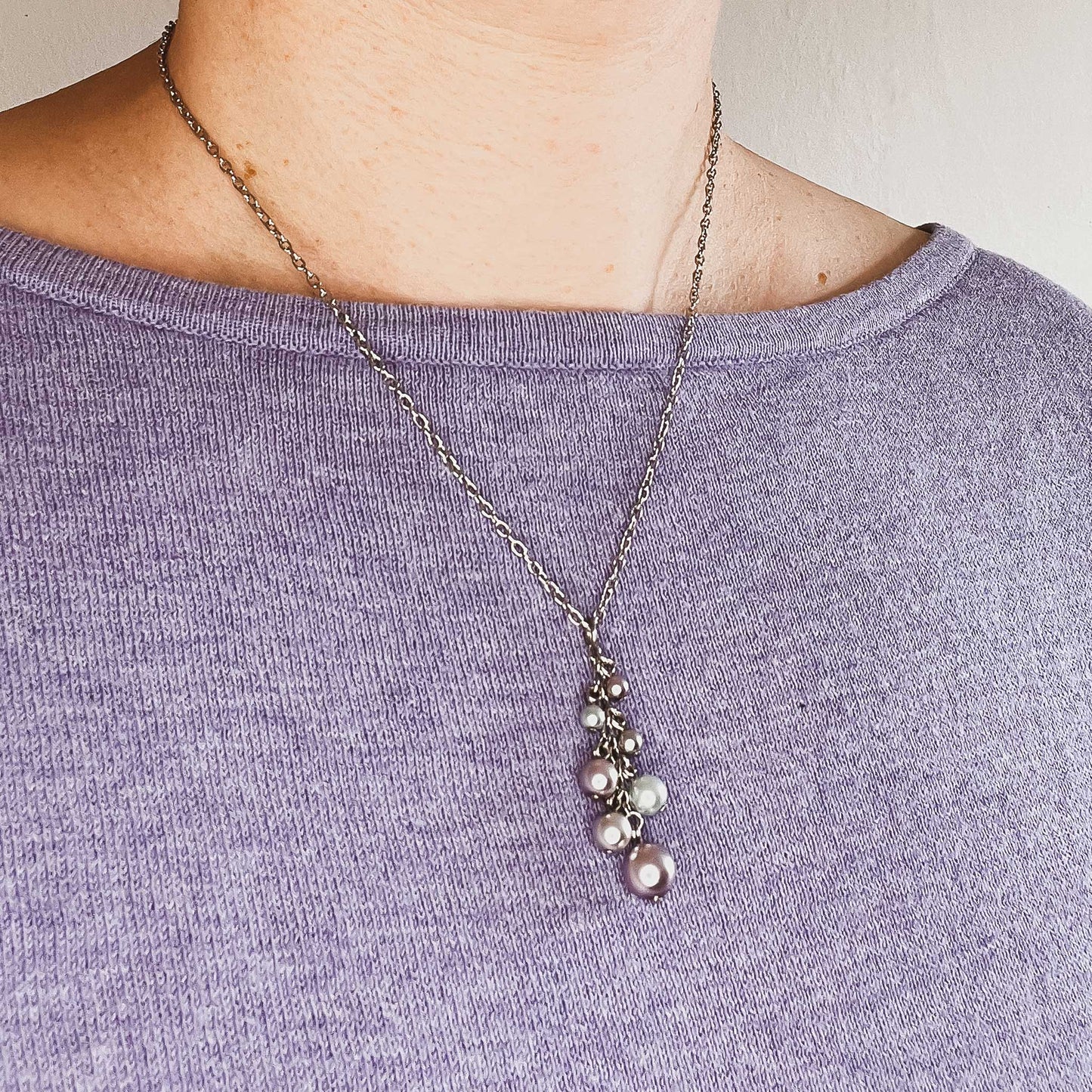 Faux Pearl Cluster Necklace