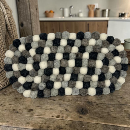 Felt Ball Oval Centre Table Mat - Multi Grey Colour