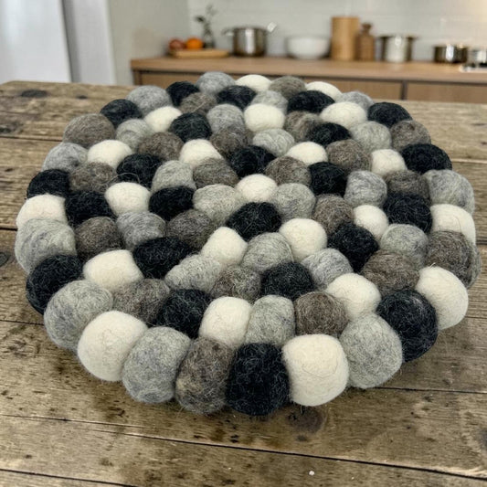 Felt Ball Round Placemat- Multi Grey Colour