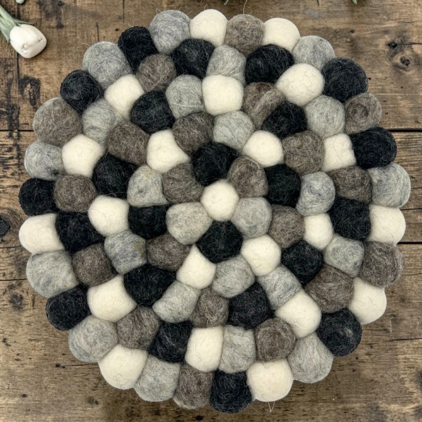 Felt Ball Round Placemat- Multi Grey Colour