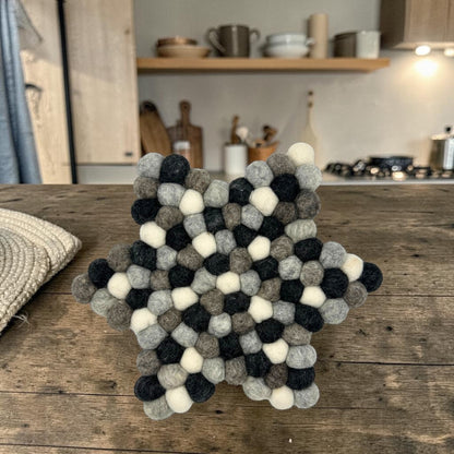 Felt Ball Star Centre Mat - Multi Grey Colour