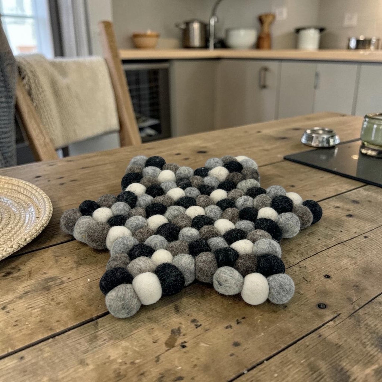 Felt Ball Star Centre Mat - Multi Grey Colour