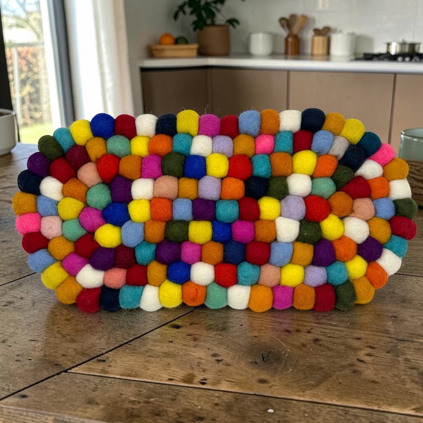 Felt Ball Oval Centre Table Mat - Multi Colour
