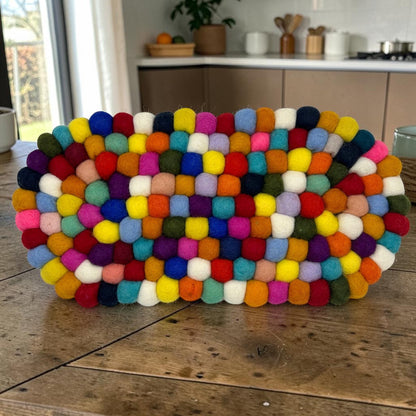 Felt Ball Oval Centre Table Mat - Multi Colour