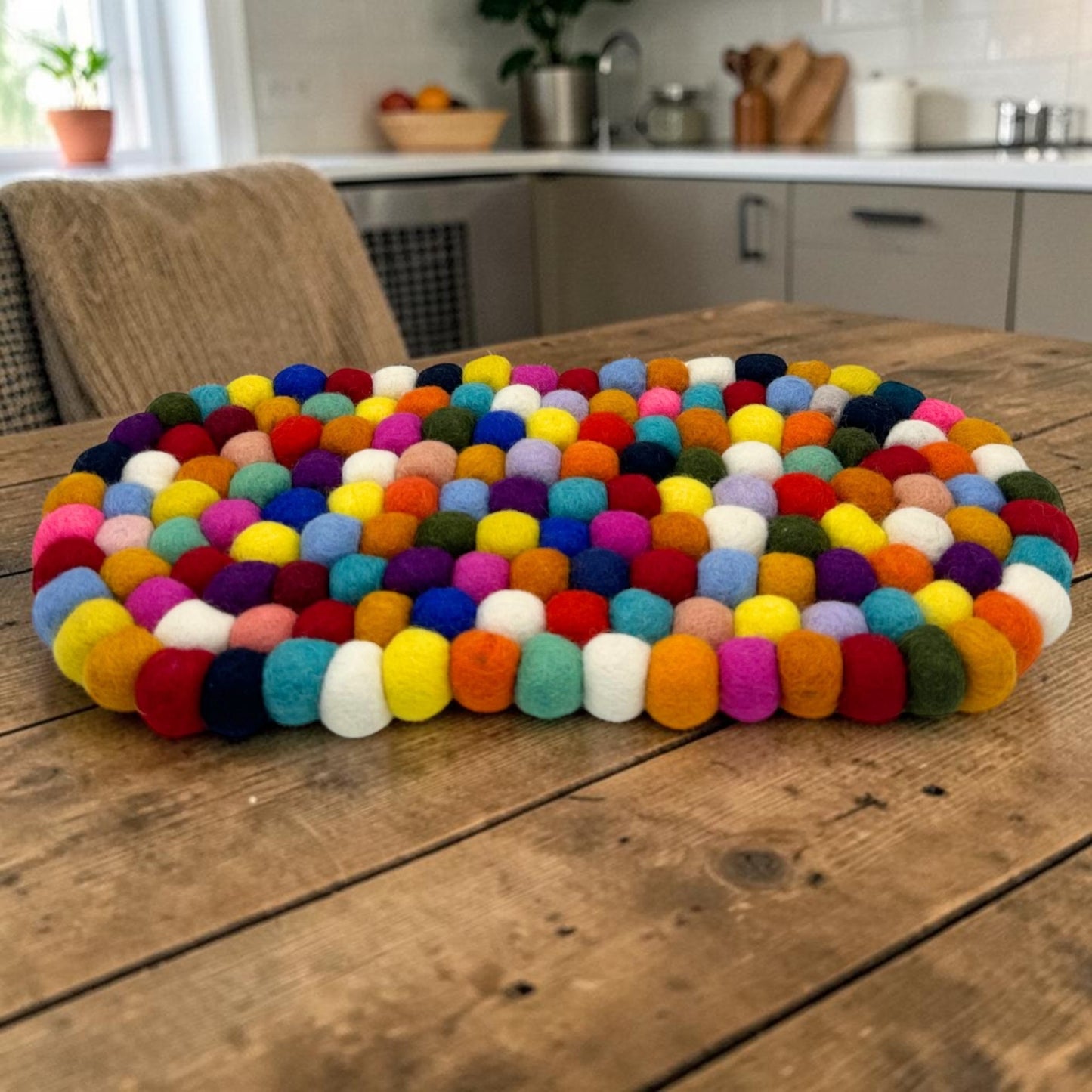 Felt Ball Oval Centre Table Mat - Multi Colour