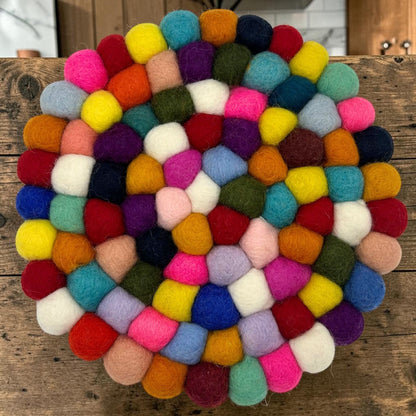 Felt Ball Round Placemat - Multi Colour