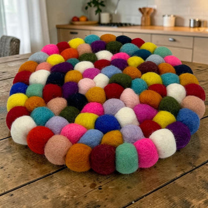 Felt Ball Round Placemat - Multi Colour